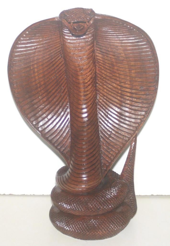 Houten beeld Bali cobra slang reptiel 30 cm, Antiek en Kunst, Ophalen of Verzenden