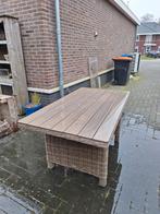 Wicker tuintafel met houtlook blad, Ophalen, Gebruikt, Rechthoekig, Kunststof