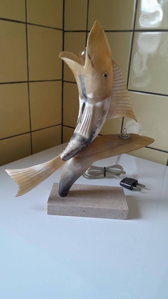 Vis lampje van hoorn gemaakt, jaren 50/60, Ophalen of Verzenden