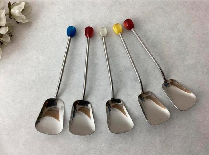 Vintage ijslepels - set van 5 kort model, Antiek en Kunst, Antiek | Bestek, Ophalen of Verzenden