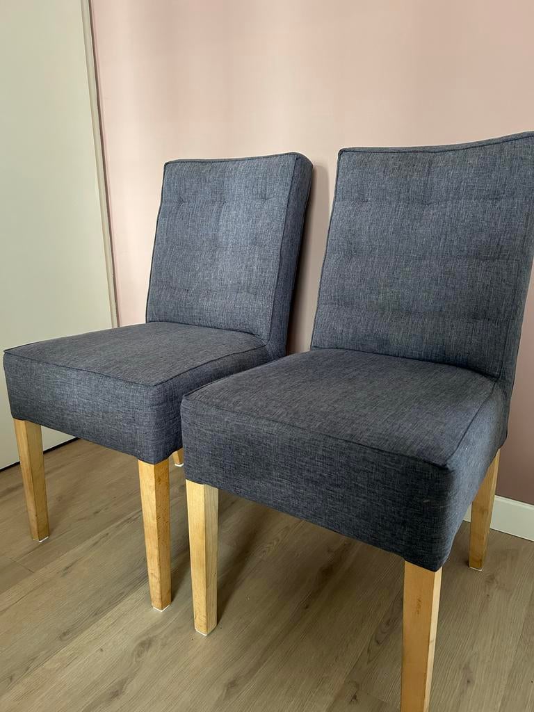 Zes eetkamerstoelen grijs/blauw, Huis en Inrichting, Stoelen, Ophalen, Gebruikt, Grijs, Vijf, Zes of meer stoelen