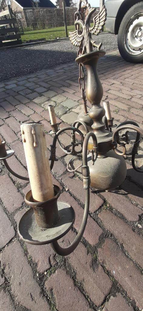 Kroonluchter kaarsen kleine fitting lamp adelaar antiek, Ophalen of Verzenden