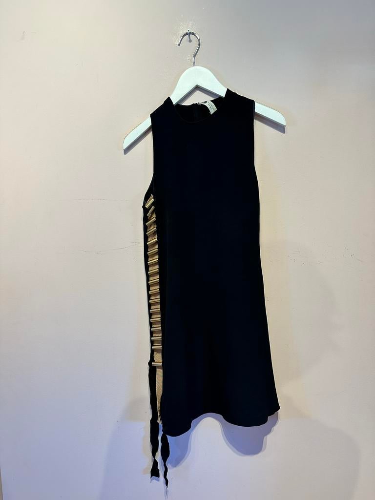 Lanvin Zwarte Jurk met Gouden en Roze Accenten - Maat S, Verzenden, Zwart, Knielengte, Maat 36 (S)