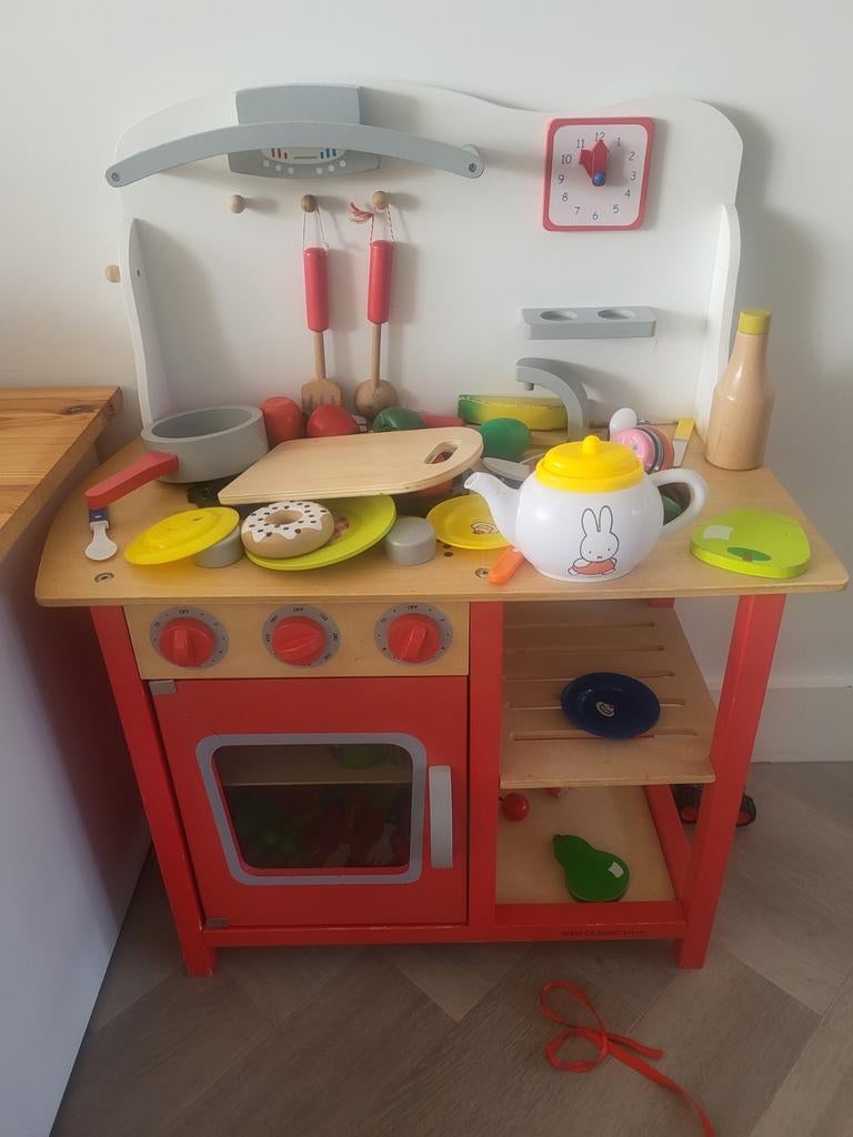 Houten kinderkeuken met accessoires, Kinderen en Baby's, Speelgoed | Speelkeukens, Ophalen, Gebruikt, Overige materialen, Speelkeuken-accessoire