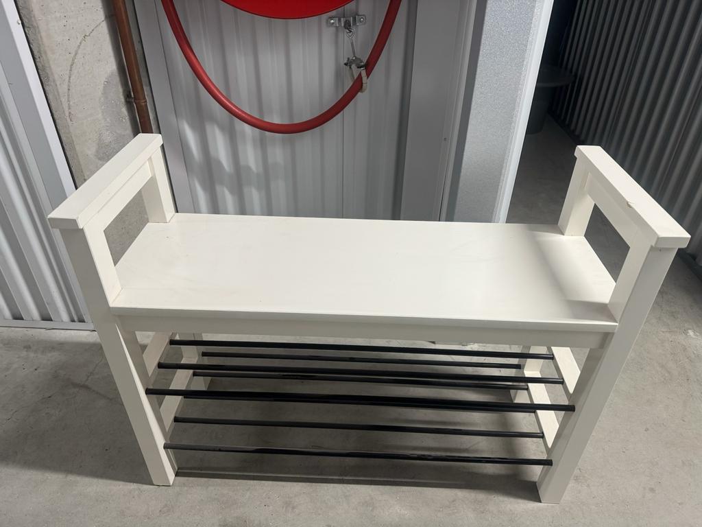 IKEA Hemnes bankje met schoenenrek - Wit, Gebruikt, Eenpersoons, Wit, Ophalen of Verzenden