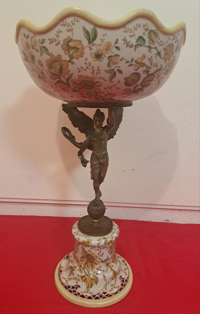 Vintage  Porselein milieux de table met engel, getekend WL, Ophalen of Verzenden