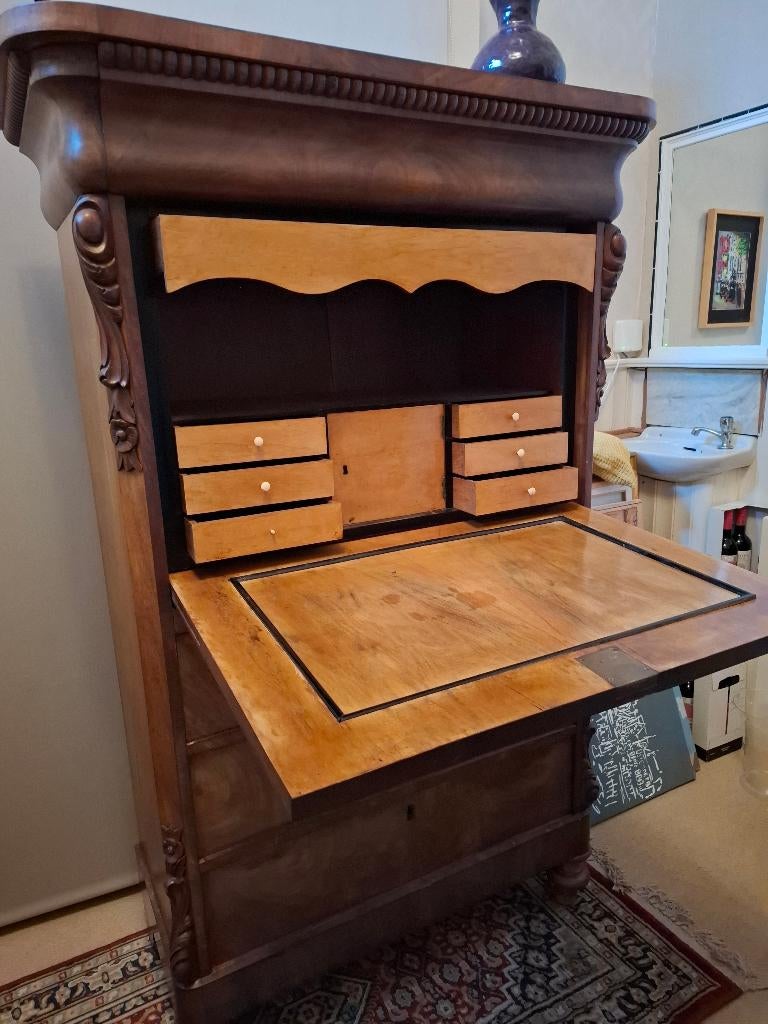 Antieke Biedermeier Secretaire schrijf klep kast, Antiek en Kunst, Antiek | Meubels | Kasten, Ophalen of Verzenden