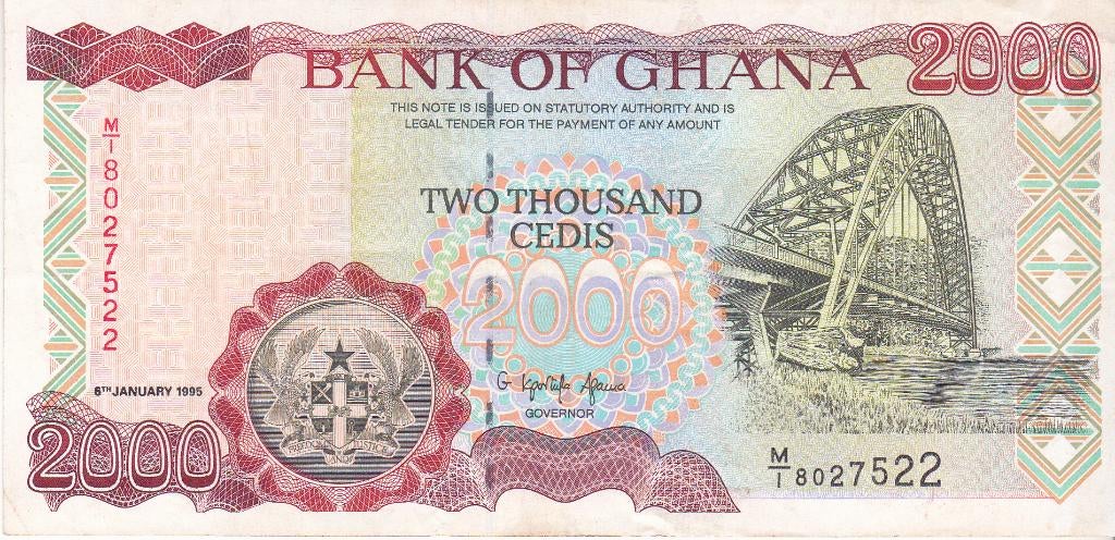 BANK GHANA TWO THOUSAND CEDIS 1995     MOOI BILJET, Ophalen of Verzenden, Overige landen