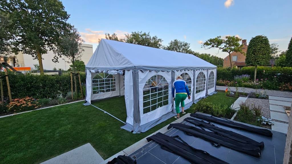 Partytent 4x8m PVC 800 PROUltra met Grondframe Grijs-Wit, Tuin en Terras, Partytenten, Partytent, Nieuw, 4 tot 6 meter, 8 meter of meer
