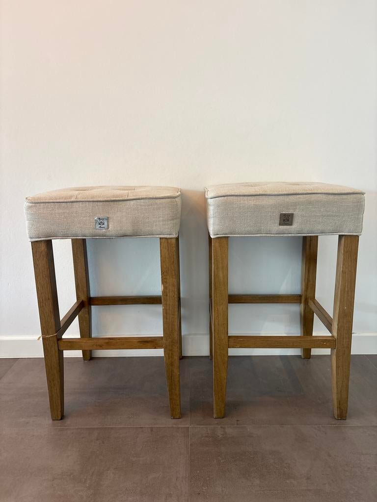 Riviera Maison barkrukken, 2 stuks, Ophalen, Gebruikt, Met voetsteun, 60 tot 90 cm