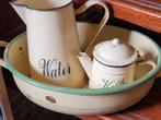 Vintage geëmailleerde waskom met waterkan en koffiekan, Ophalen of Verzenden