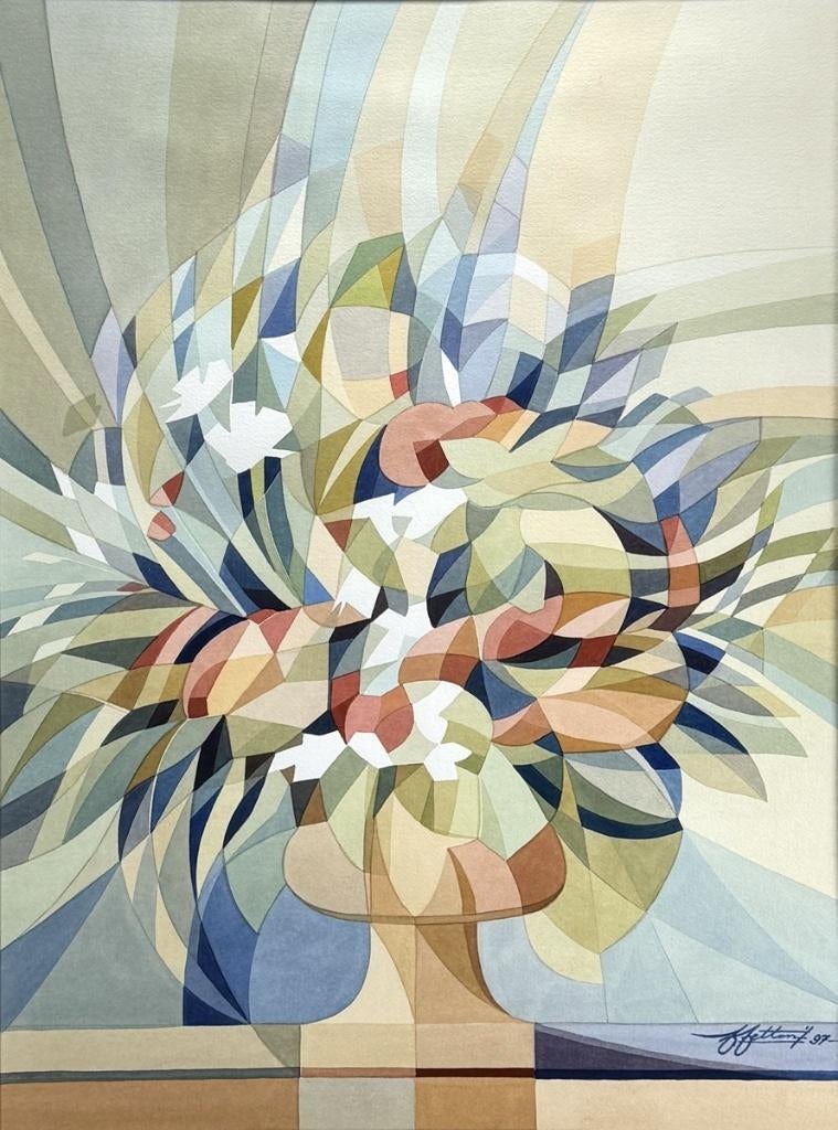 1104. Aquarel - abstract bloemstuk, 1997, Ophalen of Verzenden