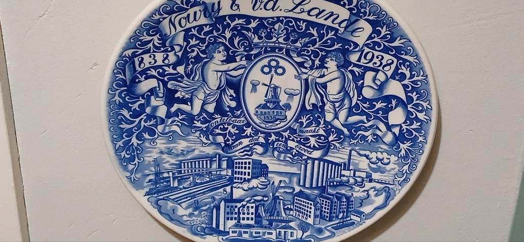 Prachtig Delftsblauw Gedenkbord Nowy & vd Lande 1838-1938, Ophalen of Verzenden