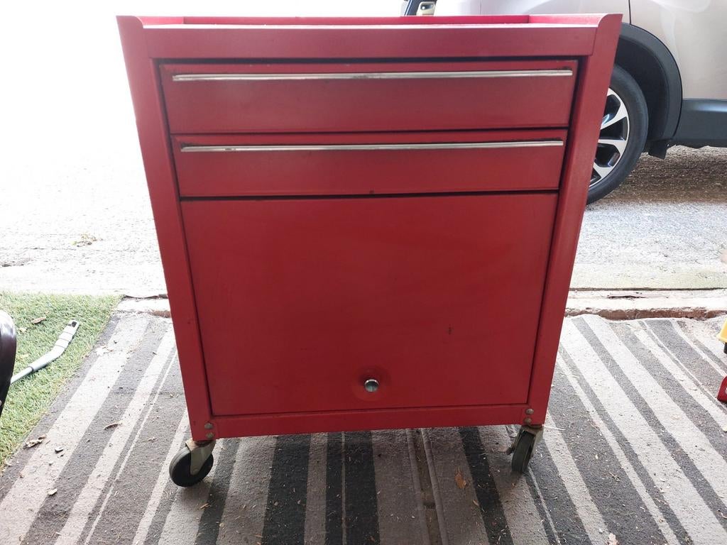 Rode gereedschapswagen met lades en kast, Ophalen, Gebruikt