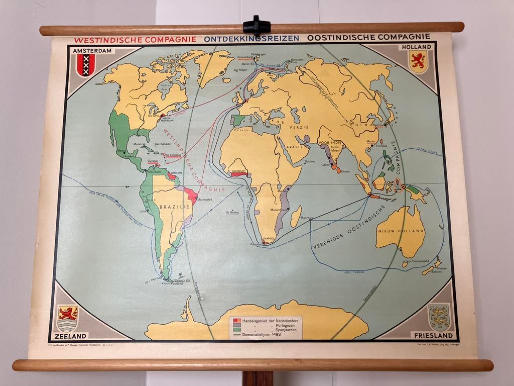 Schoolkaart WIC Ontdekkingsreizen VOC, Antiek en Kunst, Antiek | Schoolplaten, Ophalen of Verzenden, Geschiedenis