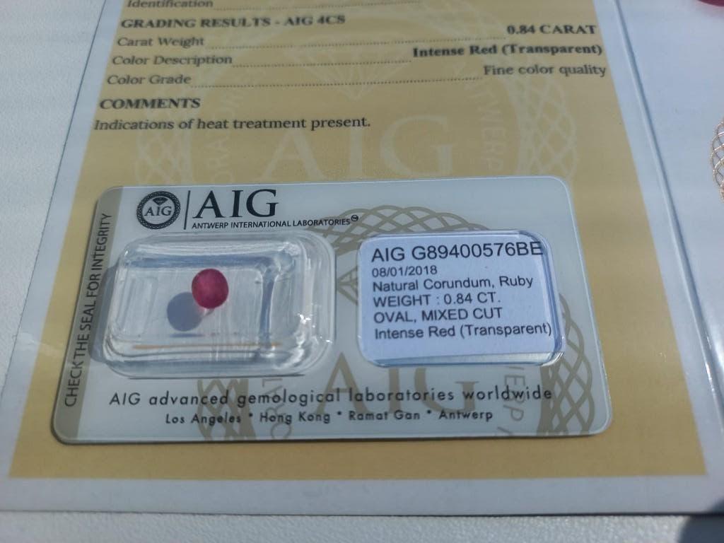Natuurlijke Ruby (0.84 ct) met AIG-certificaat: Intense Rood, Ophalen of Verzenden, Nieuw