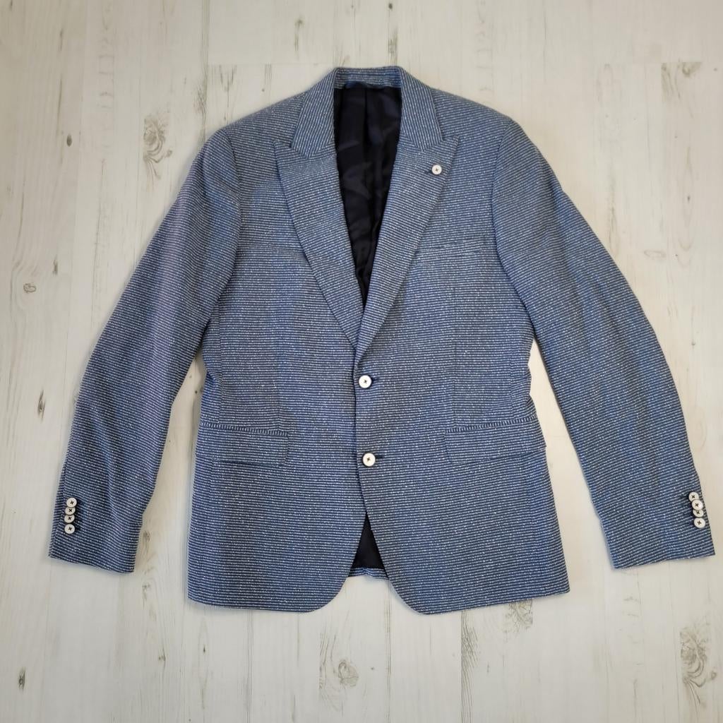 Cavallaro Napoli colbert 50 gestructureerde stof blauw, Kleding | Heren, Kostuums en Colberts, Ophalen of Verzenden, Zo goed als nieuw