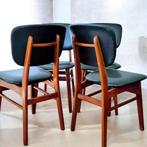 4 Vintage 60Teak Zwart Leder Stoelen, Bovenkamp/Pastoe stijl, Antiek en Kunst, Ophalen