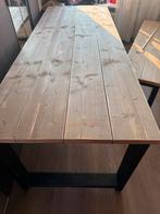 Sfeervolle stijgerhoute tafel met bankje - L210xB80xH75, Ophalen, Gebruikt, Eikenhout, 200 cm of meer