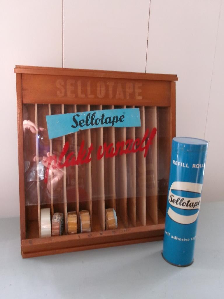 Prachtig jaren 50 kastje van Sellotape plakband winkeldispla, Antiek en Kunst, Ophalen of Verzenden