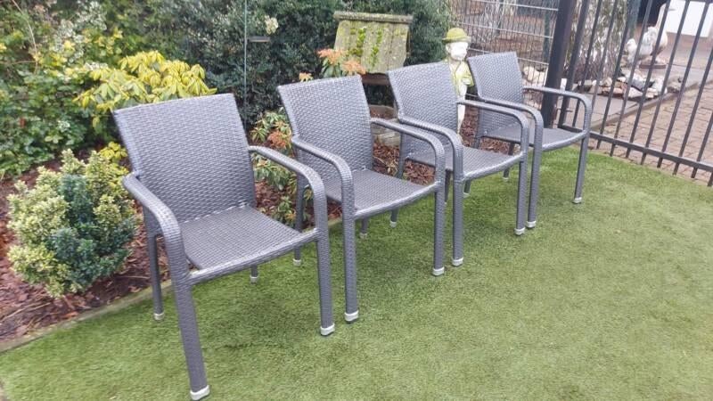 4 stapelbare tuinstoelen, Ophalen, Gebruikt, Wicker, Stapelbaar