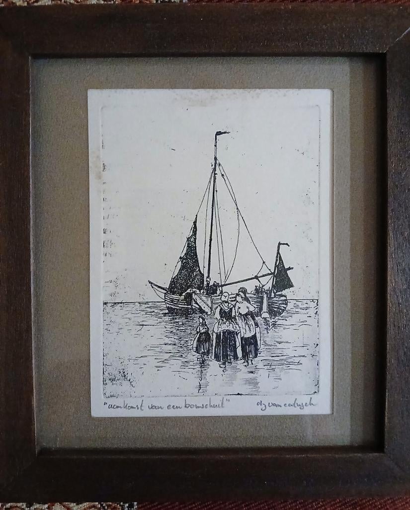 Ets 2 stuks van C. van Catwijck - Katwijk aan zee, Antiek en Kunst, Kunst | Etsen en Gravures, Ophalen of Verzenden