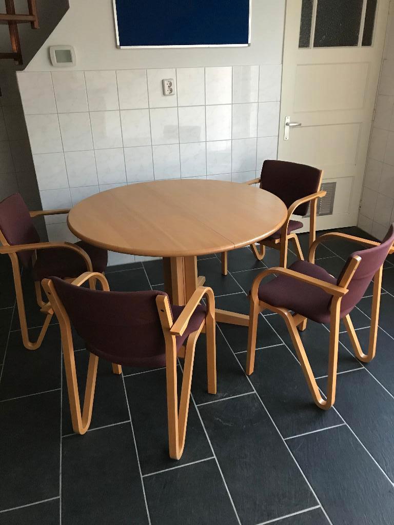 Set 4 stoelen en Gudme ronde tafel deens design beuken, Gebruikt, Bruin, Ophalen of Verzenden, Vier