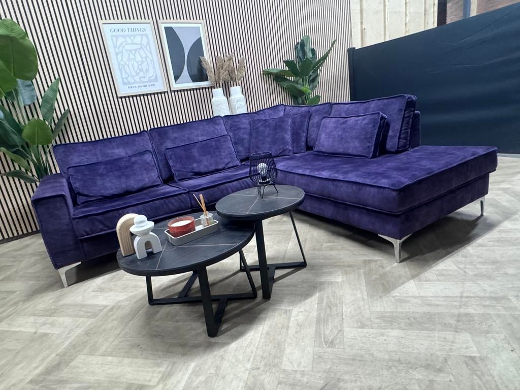 ZGAN Hippe Velvet Velours Hoekbank - Paars - 263 x 220, 250 tot 300 cm, -, -, Hoekbank