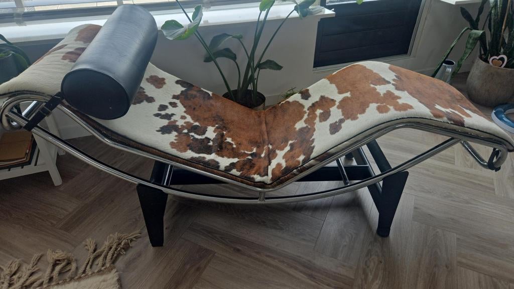 Chaisse longue van leer met koeienhuid, Ophalen, Gebruikt, Modern, Vintage, Eenpersoons