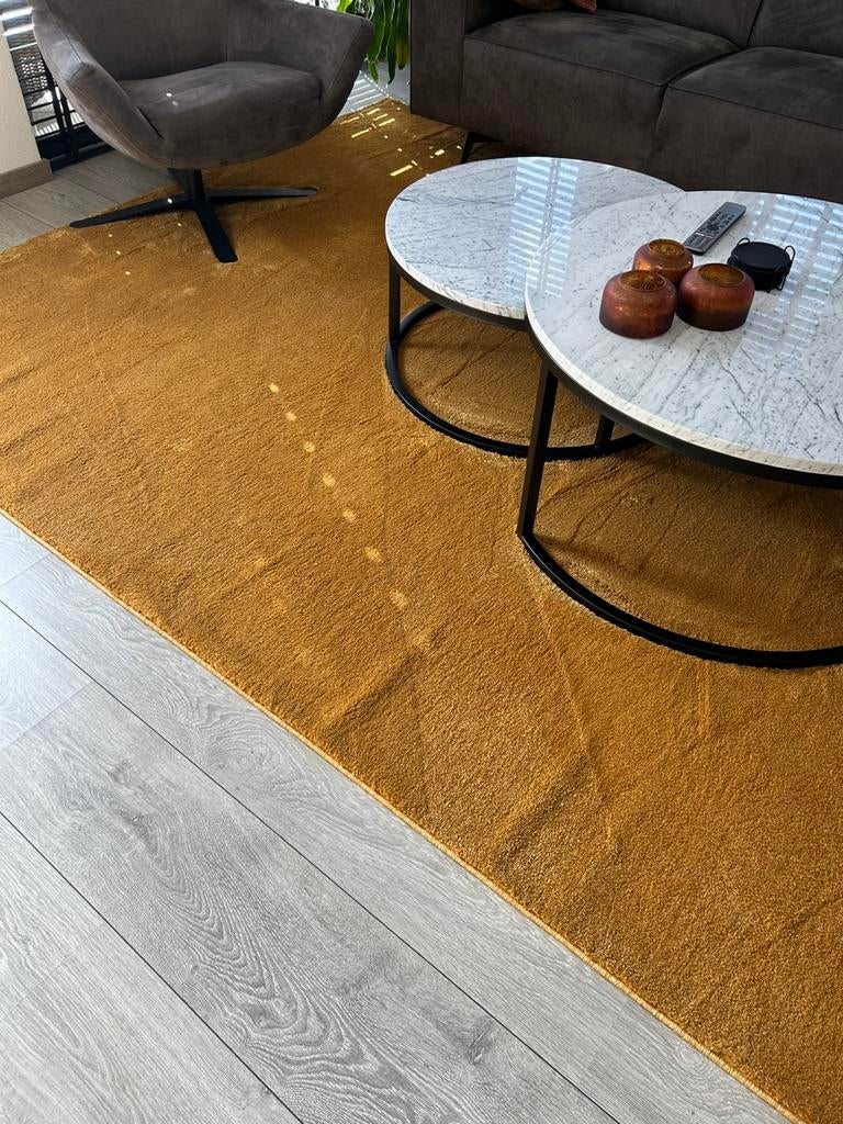 Goudkleurig Vloerkleed - Zacht en Stijlvol, Ophalen, Zo goed als nieuw, Rechthoekig, 200 cm of meer