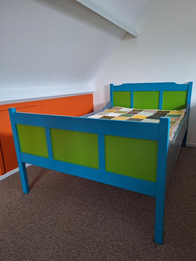 Twijfelaar bed 120 cm breed x 190 cm lang Blauw/groen/grijs, Ophalen, Gebruikt, Overige kleuren, Twijfelaar