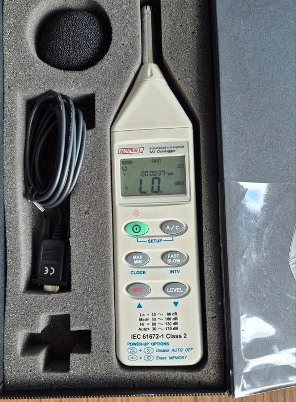 Decibel meter -  Voltcraft 322 data logger Sound Level Meter, Verzenden, Zo goed als nieuw, Audio
