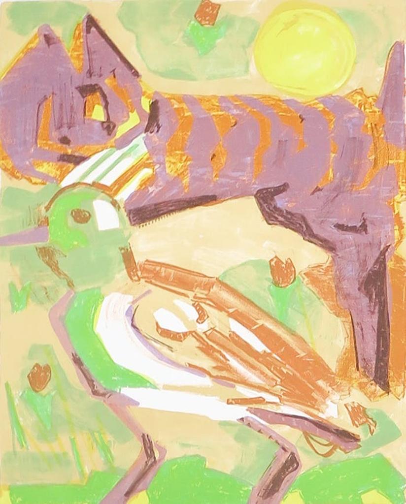 Xandra Donders(1962) Zeefdruk " Het Leeuwenpaar "Ges Gen Ged, Ophalen of Verzenden
