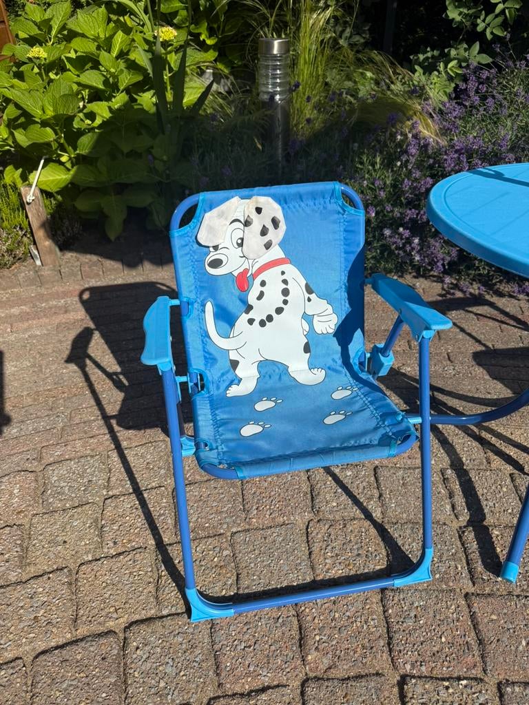 Leuk kindersetje opklapbare  stoeltjes,tafel en parasol, Ophalen, Gebruikt