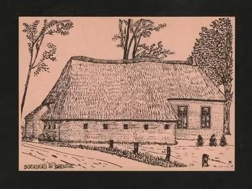 Drenthe Boerderij in Drenthe, Pentekening., Ophalen of Verzenden, 1940 tot 1960, Ongelopen, Drenthe
