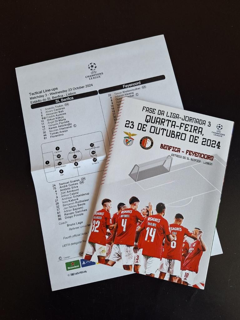 Progr/Teamsheet SL Benfica - Feyenoord., Verzamelen, Sportartikelen en Voetbal, Verzenden, Nieuw, Feyenoord