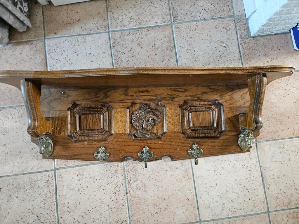 Oude houten wandkapstok, Huis en Inrichting, Woonaccessoires | Kapstokken, Gebruikt, Wandkapstok, Hout, Ophalen