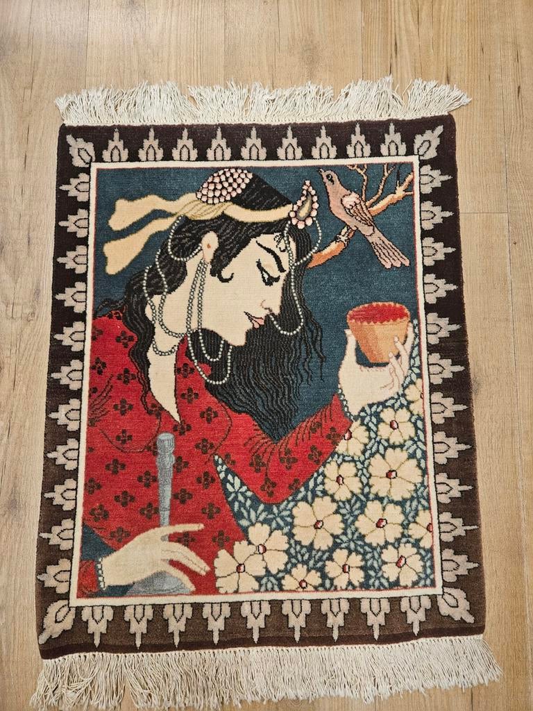 Vintage handgeknoopt perzisch tapijt tabriz 68x56, Info@SlatsAntiek.nl, Gebruikt, 50 tot 100 cm, Perzisch