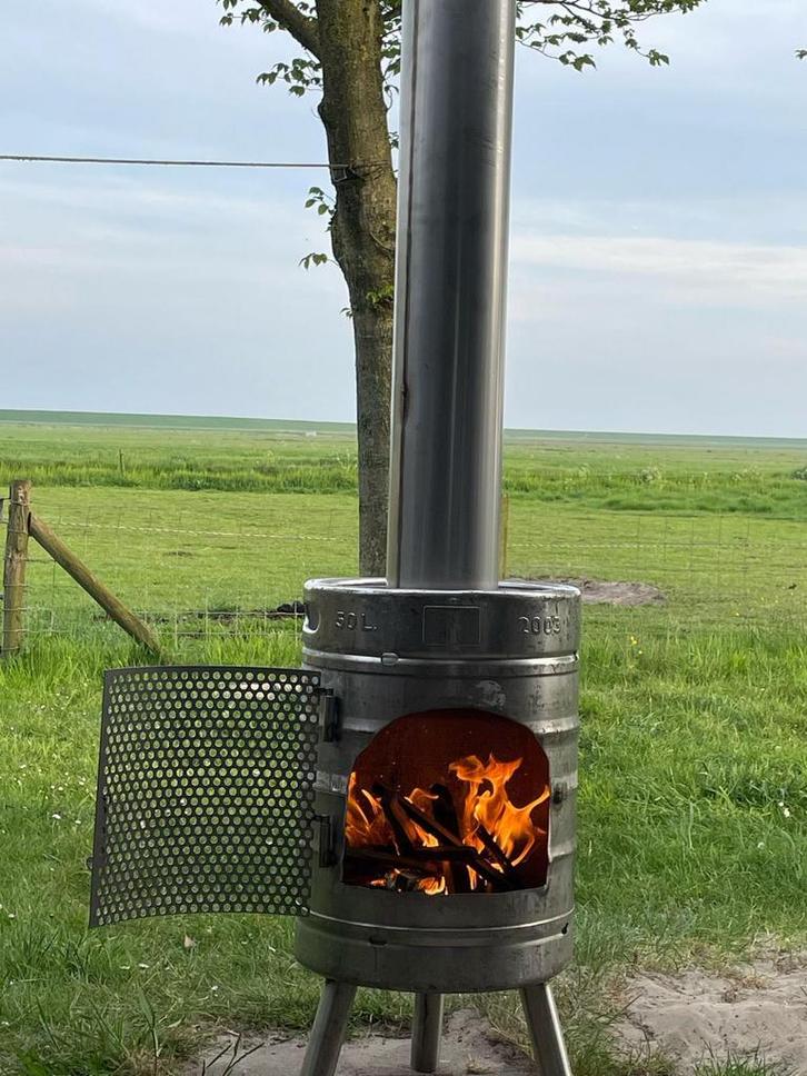 Rvs Bierfust fustkachel tuinhaard terraskachel terrahaard, Tuin en Terras, Tuinhaarden, Nieuw, Ophalen of Verzenden