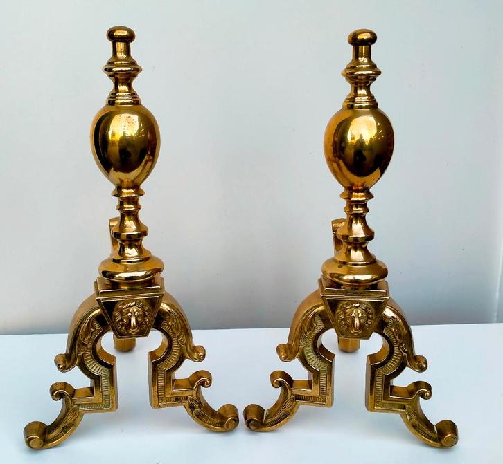 Set Antiek Engelse Firedogs / Haard Steunen - Koper Brons, Antiek en Kunst, Antiek | Overige Antiek, Ophalen of Verzenden