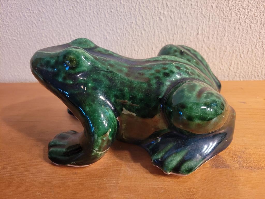 Groen vintage keramiek kikkerbeeld beeld kikker retro, Ophalen of Verzenden, Zo goed als nieuw, Dier