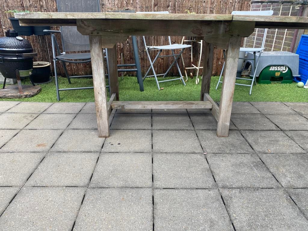 Oude ovalen ruintafel inschuifbaar, Ophalen of Verzenden, Gebruikt, Vierkant, Teakhout