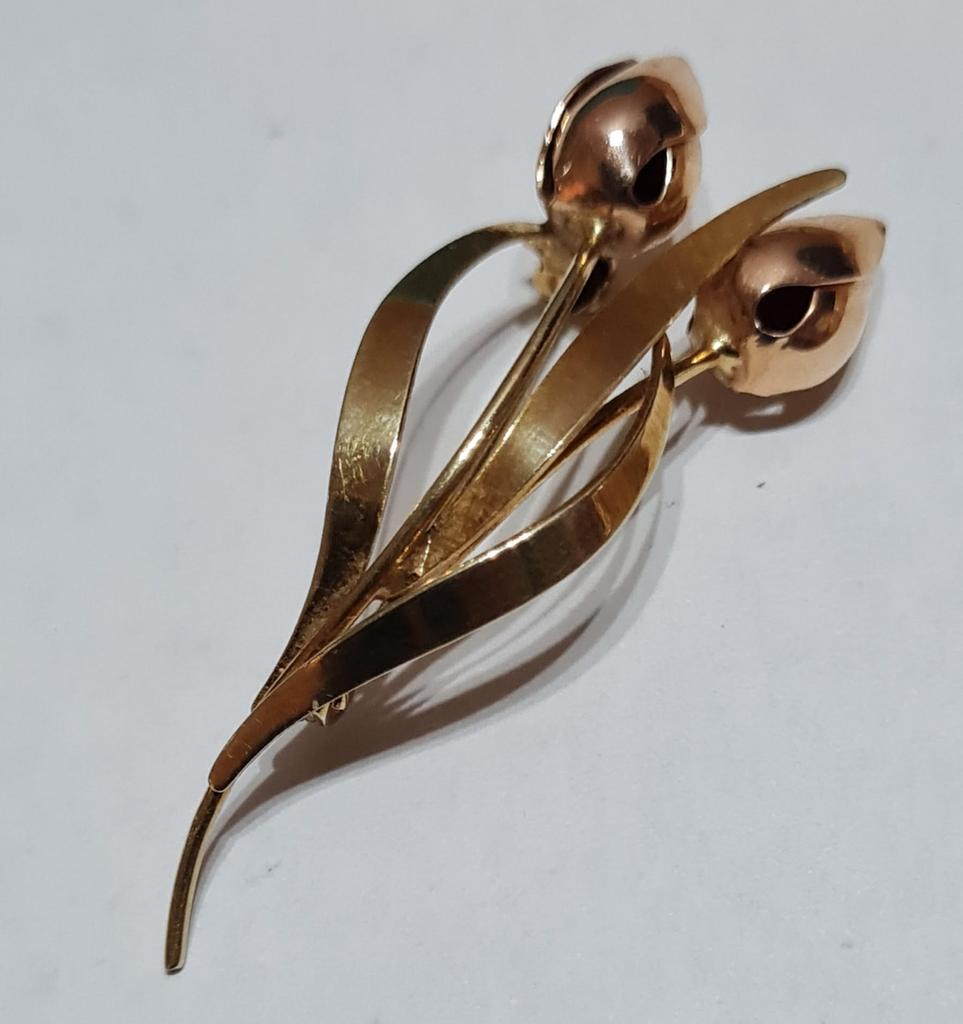 Gouden tulp broche, Sieraden, Tassen en Uiterlijk, Broches, Minder dan 4 cm, Ophalen of Verzenden, Zo goed als nieuw, Goud