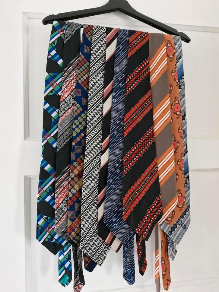 10 Vintage stropdassen van polyester, Kleding | Heren, Stropdassen, Gedragen, Met patroon, Overige kleuren, Ophalen of Verzenden