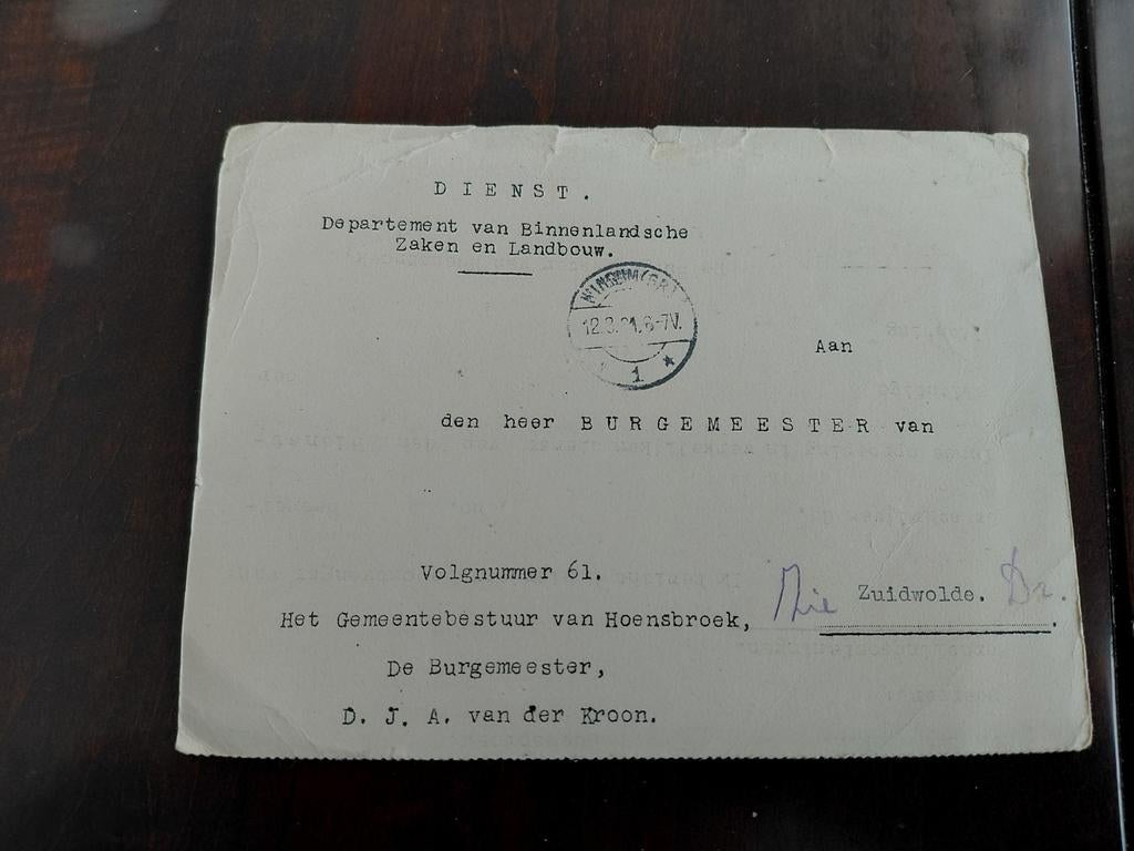 Oproepkaart Herhalingsoefeningen Hendrk Beuker lichting '28, Verzamelen, Ophalen of Verzenden, Landmacht, Nederland, Overige typen