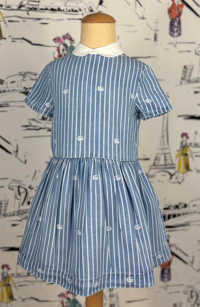 Gucci GG gestreept chambray jurkje maat 4, Kinderen en Baby's, Gucci EU, Customercare@gucci.com, Zo goed als nieuw, Jurk of Rok