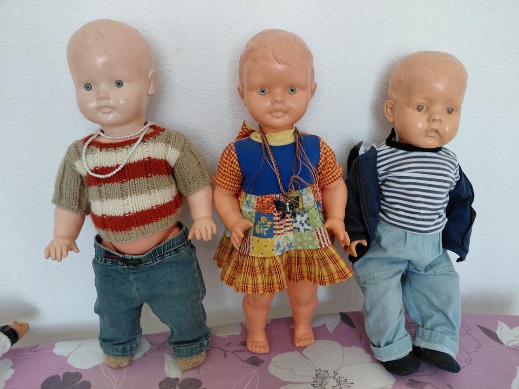 Set van 3 Vintage Babypoppen - Jaren '60/'70, Ophalen of Verzenden, Gebruikt, Babypop