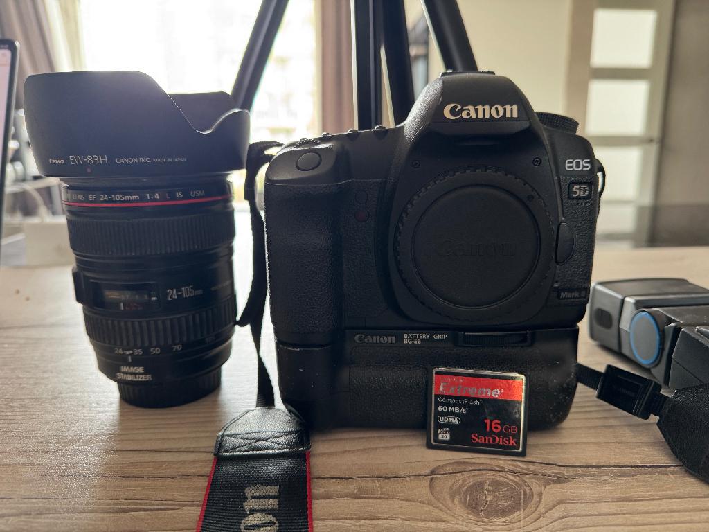 Canon EOS 5D Mark II + Canon EF 24-105 L IS USM, Audio, Tv en Foto, Fotocamera's Digitaal, Ophalen, Gebruikt, Spiegelreflex, Canon