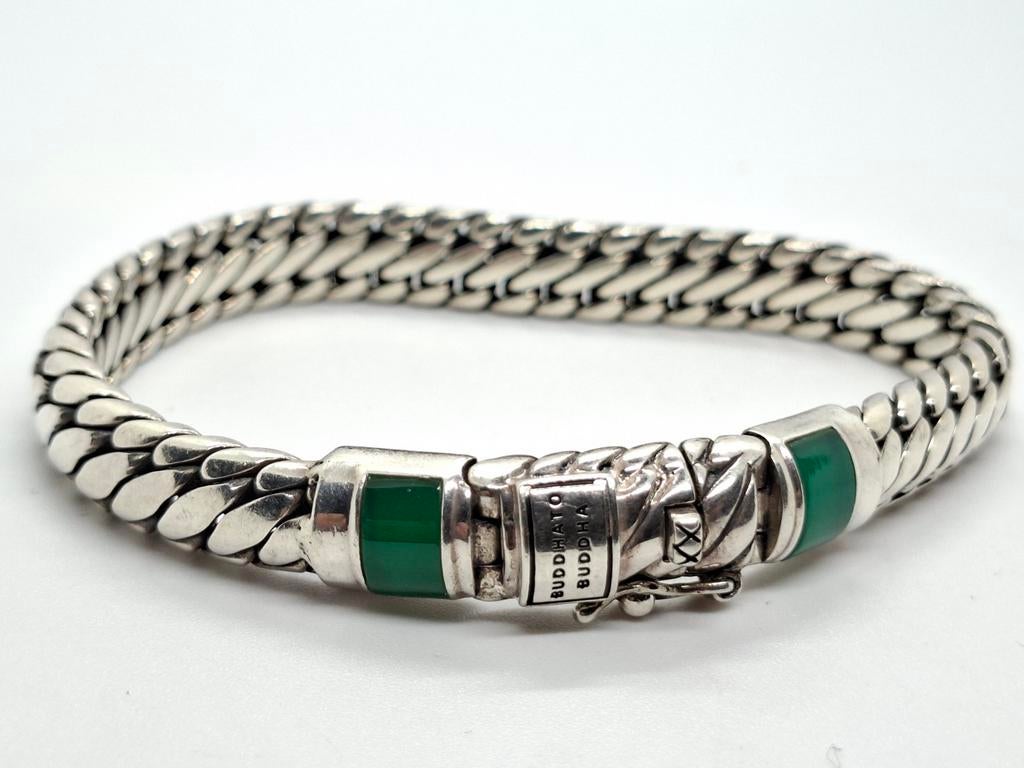 Buddha to Buddha Ben armband zilver met groene stenen, Ophalen of Verzenden, Zilver, Zilver, Met edelsteen