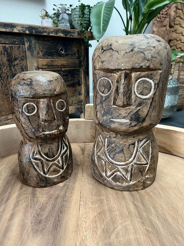 Javaanse houtsnijwerk beeld set Indonesie stoer sober groot, Hout, Boho, Nieuw, Ophalen of Verzenden